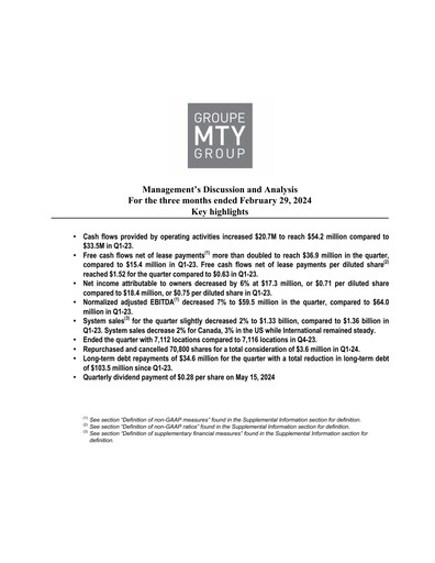Thumbnail MTY Food Group Quarterly Report 2024-q1