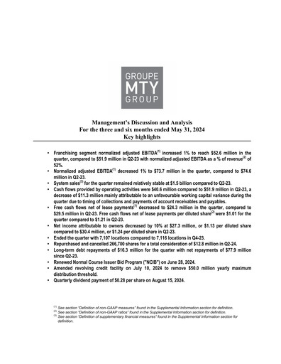 Thumbnail MTY Food Group Quarterly Report 2024-q2