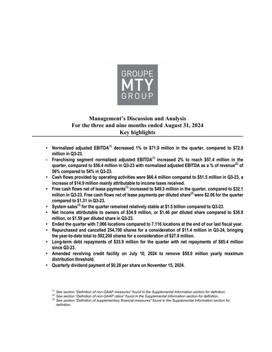 Thumbnail MTY Food Group Quarterly Report 2024-q3