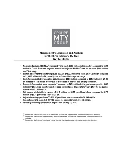 Thumbnail MTY Food Group Quarterly Report 2025-q1