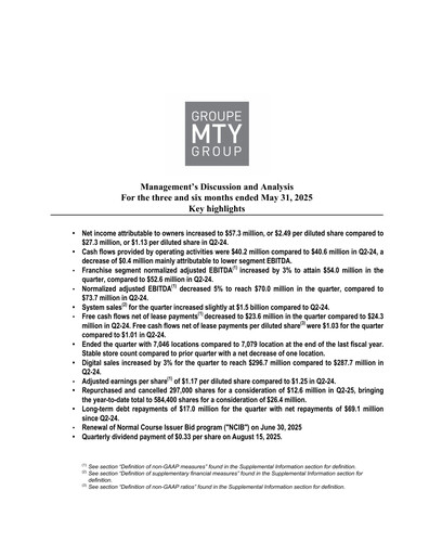 Thumbnail MTY Food Group Quarterly Report 2025-q2