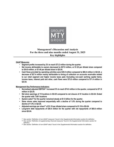Thumbnail MTY Food Group Quarterly Report 2025-q3