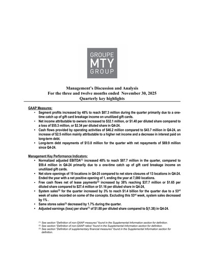 Thumbnail MTY Food Group Quarterly Report 2025-q4
