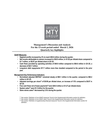 Thumbnail MTY Food Group Quarterly Report 2026-q1