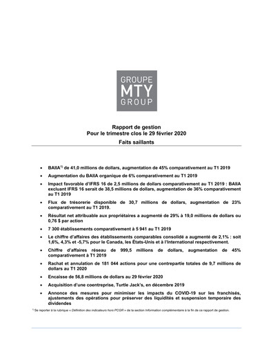 Thumbnail MTY Food Group Quarterly Report 2020-q1