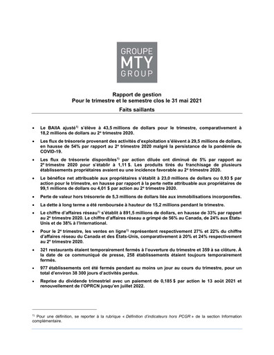 Thumbnail MTY Food Group Quarterly Report 2021-q2