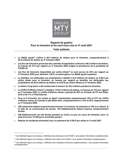 Thumbnail MTY Food Group Quarterly Report 2021-q3