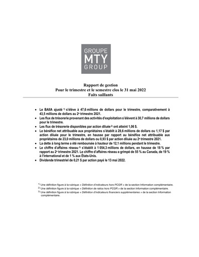 Thumbnail MTY Food Group Quarterly Report 2022-q2