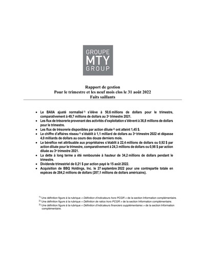 Thumbnail MTY Food Group Quarterly Report 2022-q3