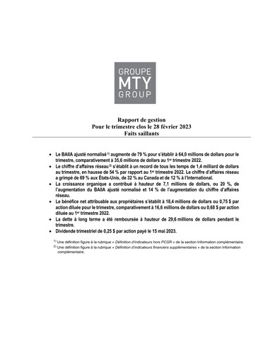 Thumbnail MTY Food Group Quarterly Report 2023-q1