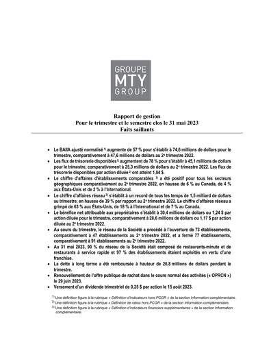 Thumbnail MTY Food Group Quarterly Report 2023-q2