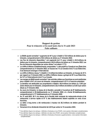 Thumbnail MTY Food Group Quarterly Report 2023-q3
