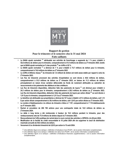 Thumbnail MTY Food Group Quarterly Report 2024-q2