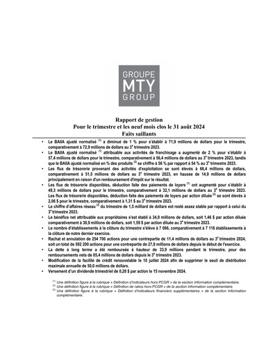 Thumbnail MTY Food Group Quarterly Report 2024-q3