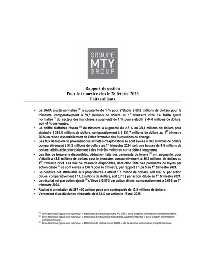 Thumbnail MTY Food Group Quarterly Report 2025-q1