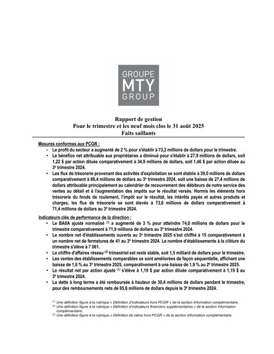 Thumbnail MTY Food Group Quarterly Report 2025-q3