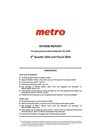 Vorschaubild Metro Quartalsbericht 2024-q4