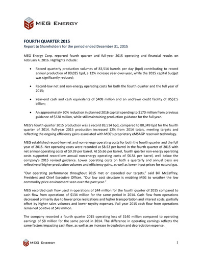 Miniature MEG Energy Bilan financier 2015