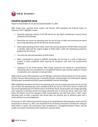 Miniature MEG Energy Bilan financier 2016