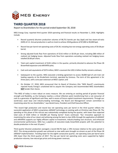 Thumbnail MEG Energy Quarterly Report 2018-q3