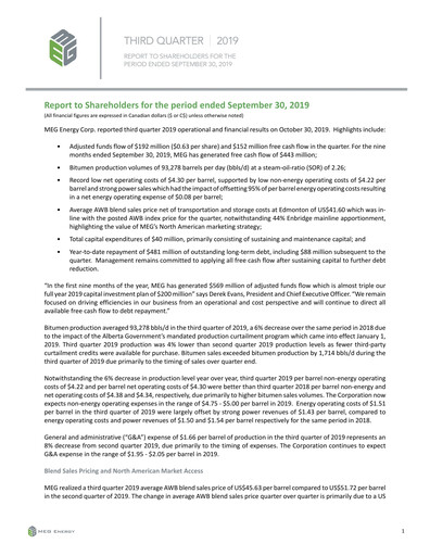 Thumbnail MEG Energy Quarterly Report 2019-q3