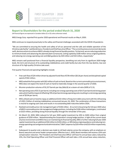 Thumbnail MEG Energy Quarterly Report 2020-q1