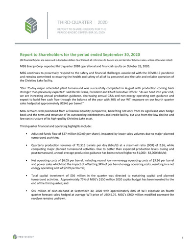 Thumbnail MEG Energy Quarterly Report 2020-q3