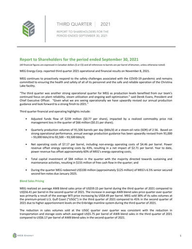 Thumbnail MEG Energy Quarterly Report 2021-q3