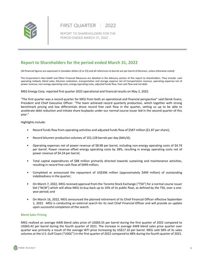 Thumbnail MEG Energy Quarterly Report 2022-q1