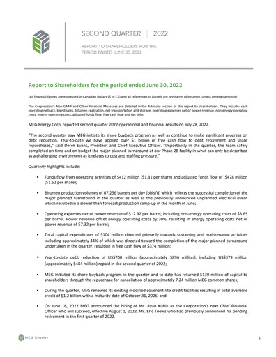 Thumbnail MEG Energy Quarterly Report 2022-q2