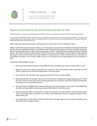 Thumbnail MEG Energy Quarterly Report 2022-q3
