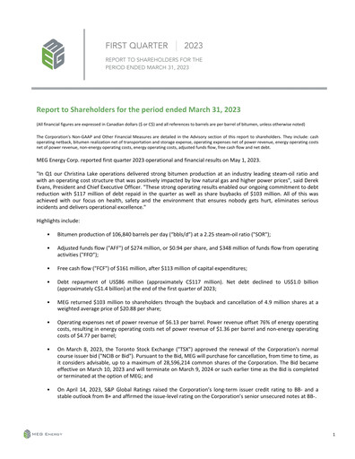 Thumbnail MEG Energy Quarterly Report 2023-q1