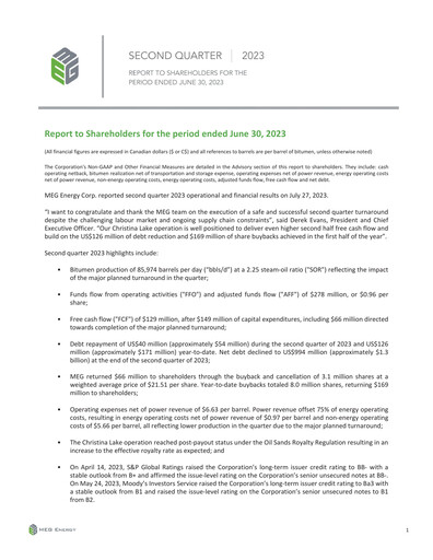 Thumbnail MEG Energy Quarterly Report 2023-q2