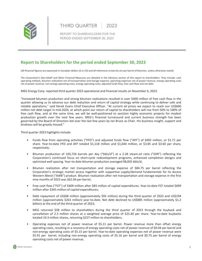 Thumbnail MEG Energy Quarterly Report 2023-q3