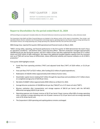 Thumbnail MEG Energy Quarterly Report 2024-q1
