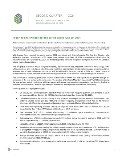 Thumbnail MEG Energy Quarterly Report 2024-q2
