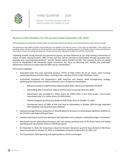 Thumbnail MEG Energy Quarterly Report 2024-q3