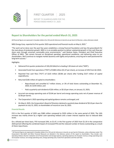 Thumbnail MEG Energy Quarterly Report 2025-q1