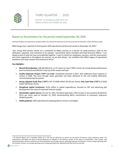 Thumbnail MEG Energy Quarterly Report 2025-q3