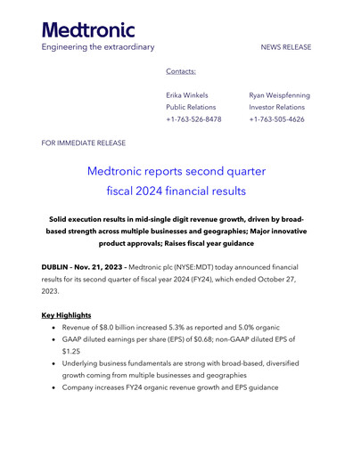 Thumbnail Medtronic Quarterly Report 2024-q2