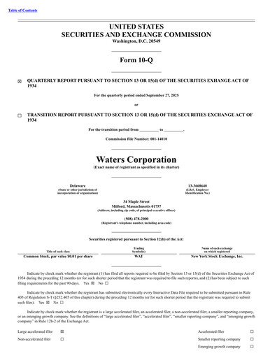 Thumbnail Waters Corporation Quarterly Report 2025-q3