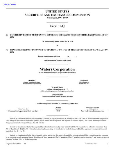 Thumbnail Waters Corporation Quarterly Report 2026-q2