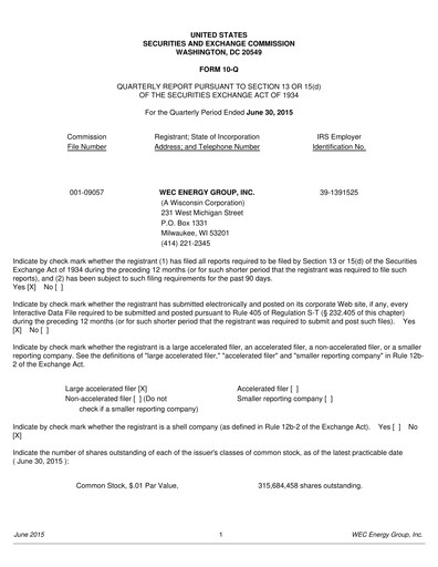 Thumbnail WEC Energy Group Quarterly Report 2015-q2