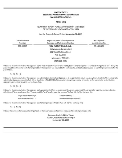 Thumbnail WEC Energy Group Quarterly Report 2015-q3