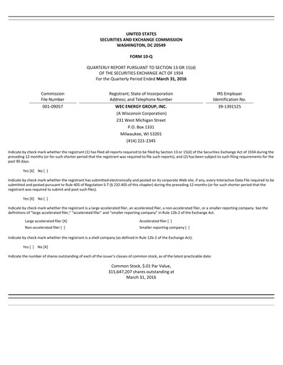 Thumbnail WEC Energy Group Quarterly Report 2016-q1