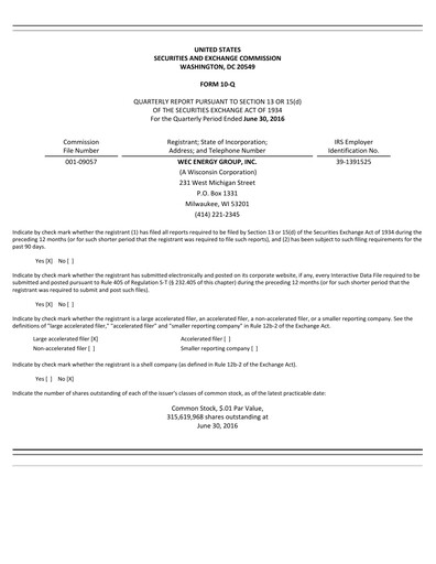 Thumbnail WEC Energy Group Quarterly Report 2016-q2