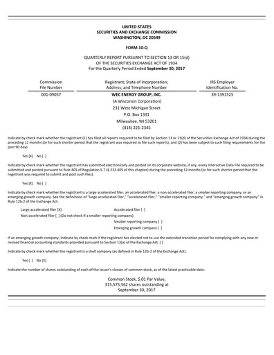 Thumbnail WEC Energy Group Quarterly Report 2017-q3