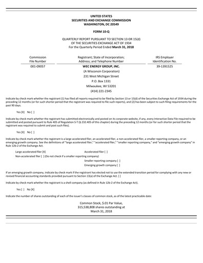 Thumbnail WEC Energy Group Quarterly Report 2018-q1