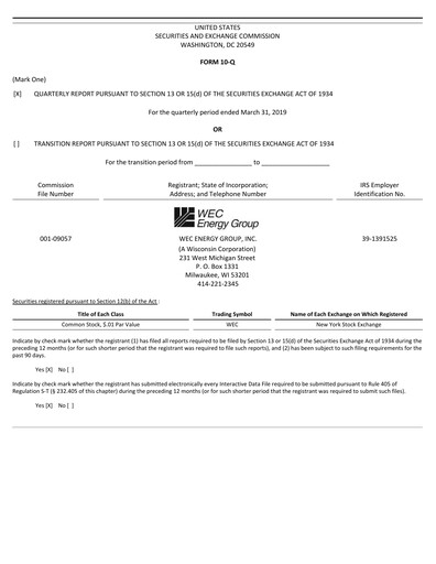 Thumbnail WEC Energy Group Quarterly Report 2019-q1