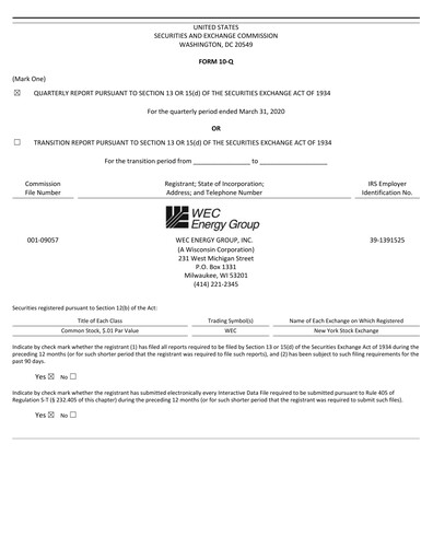 Thumbnail WEC Energy Group Quarterly Report 2020-q1